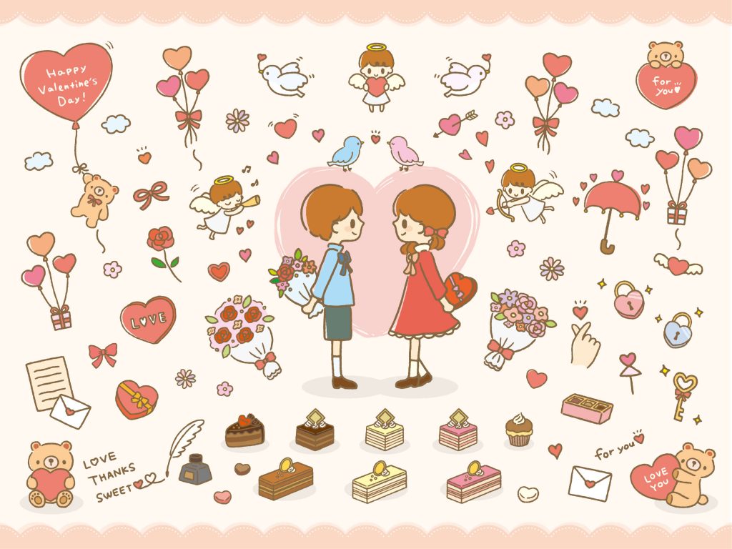 Hand-drawn cute Valentine's clipart: couples and love items