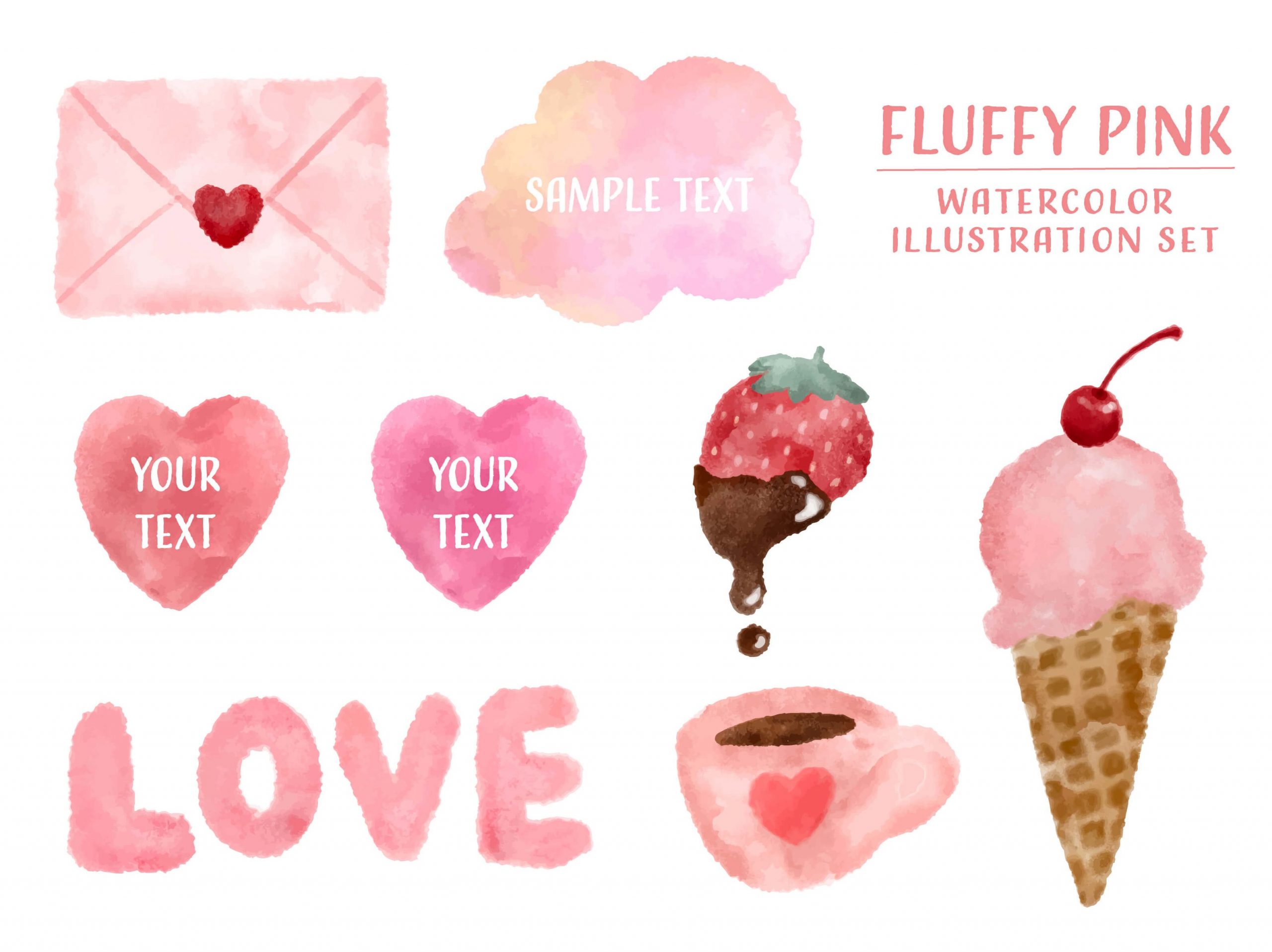 Watercolor Sweet Cute Valentine's Clipart - illustAC